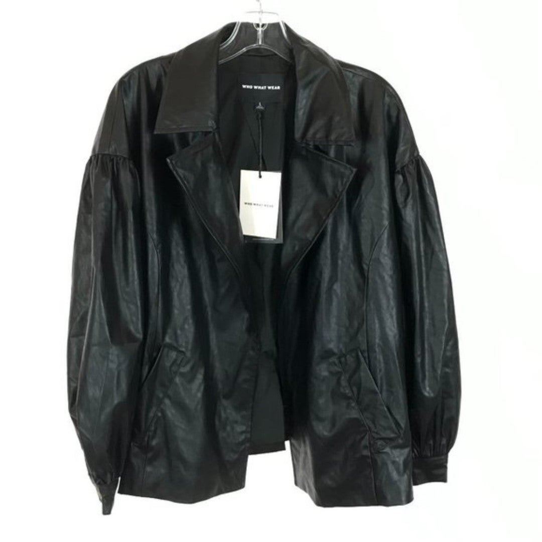 NWT Womens Size Large WWW Open Front Faux Leather Blazer Jacket