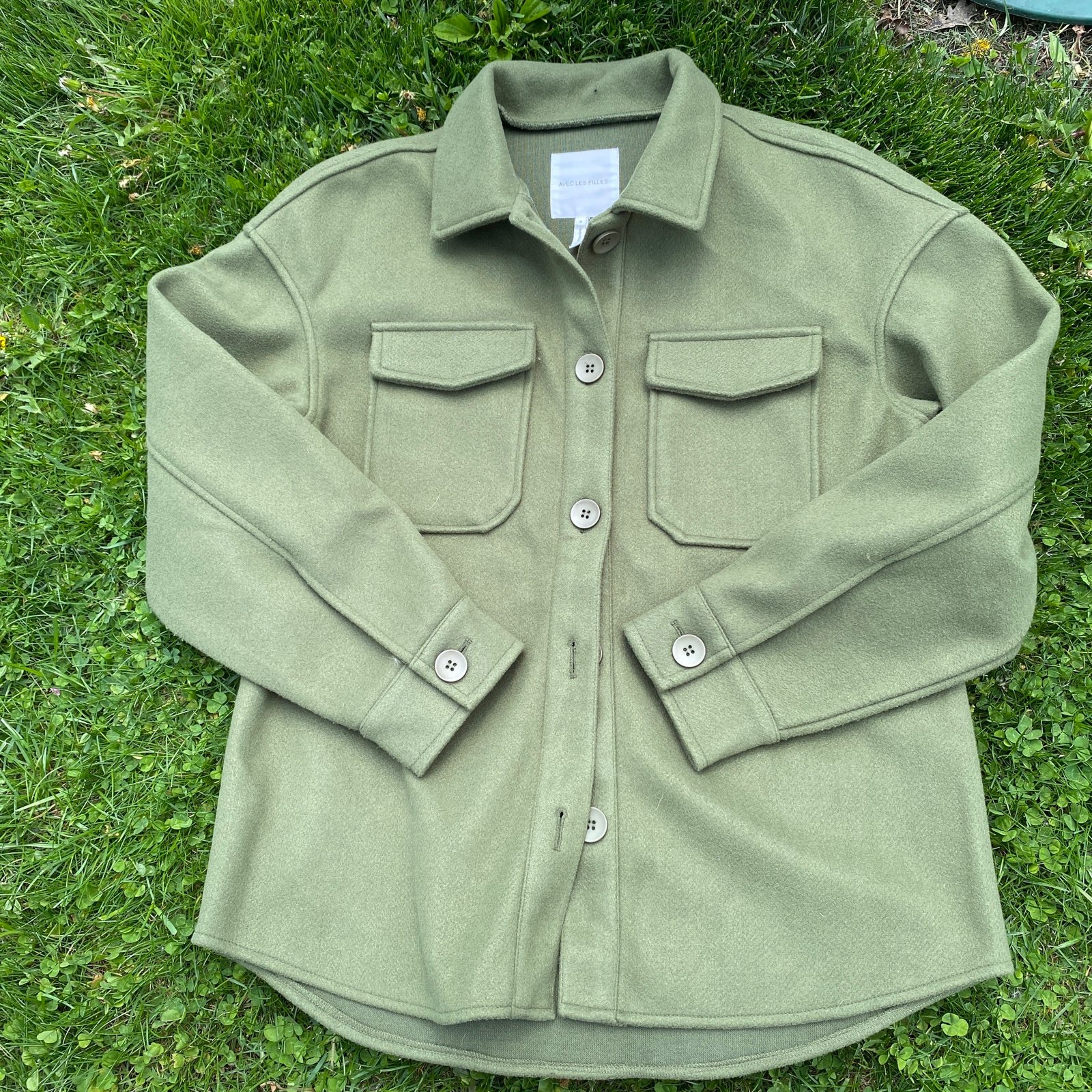 Avec Les Filles Anthropologie Womens Size S Army Green Cozy Shacket Shirt Jacket