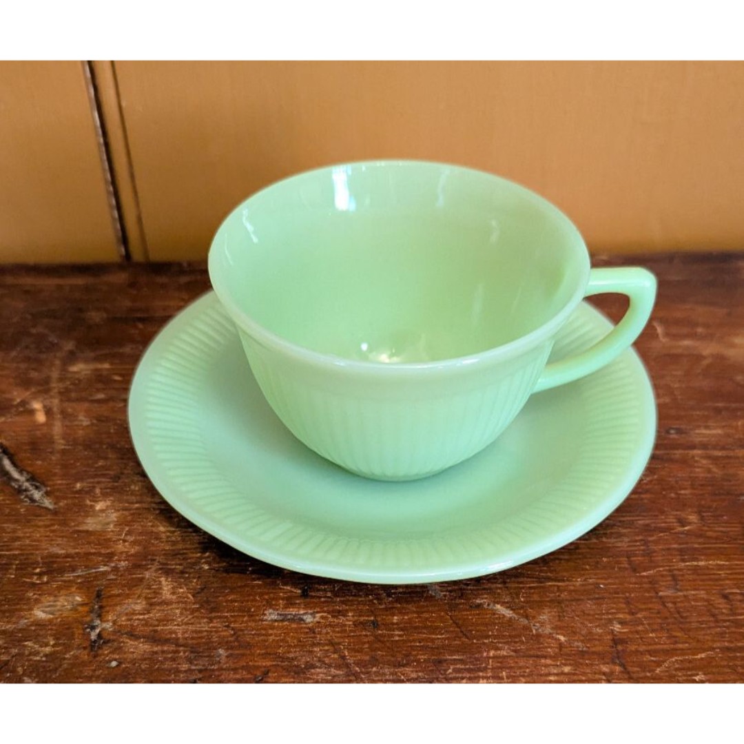 VTG FIRE KING Jane Ray JADEITE Demitasse Marked Cup With Saucer : Multiples