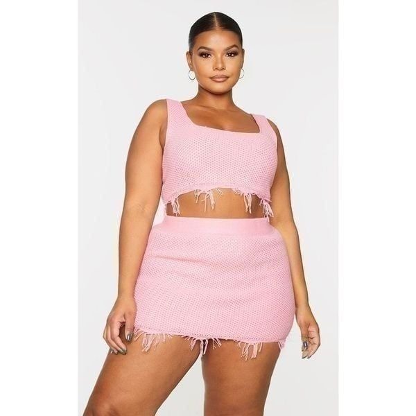 Prettylittlething Plus Pink Raw Hem Knit skirt sz 20 NWT