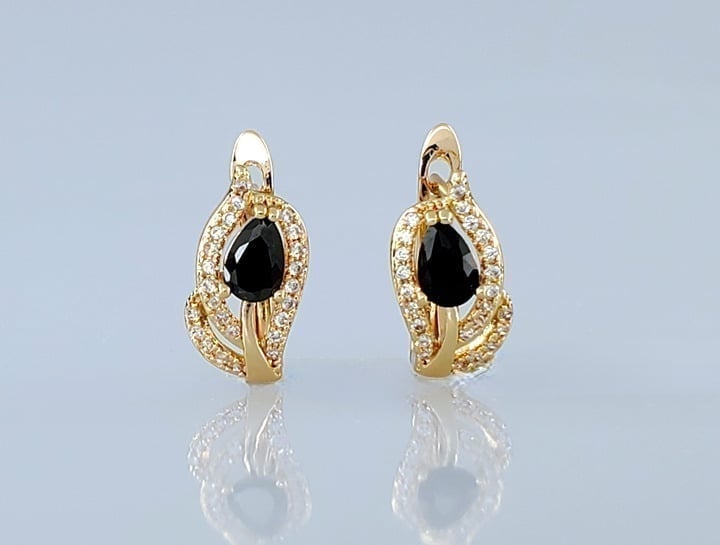 14K Gold Womens 2ct Black Onyx 1ct Diamond Hanging Drop Gemstone Earrings NEW