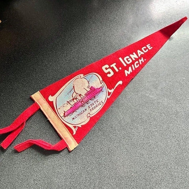 Vintage - St Ignace Michigan, State Ferries Red Pennant Flag