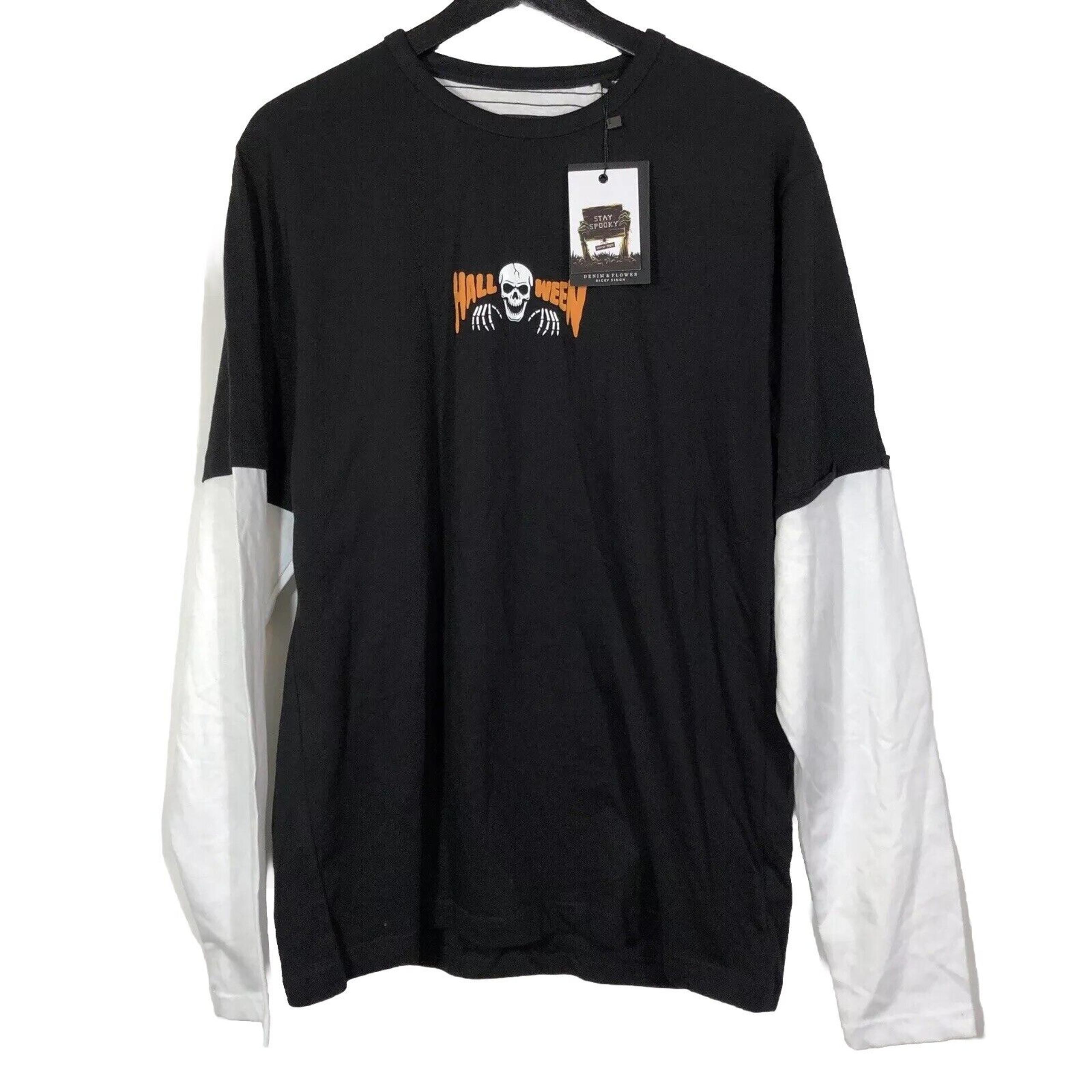 Denim & Flower Ricky Singh Long Sleeve T-Shirt Halloween Layered Black White L