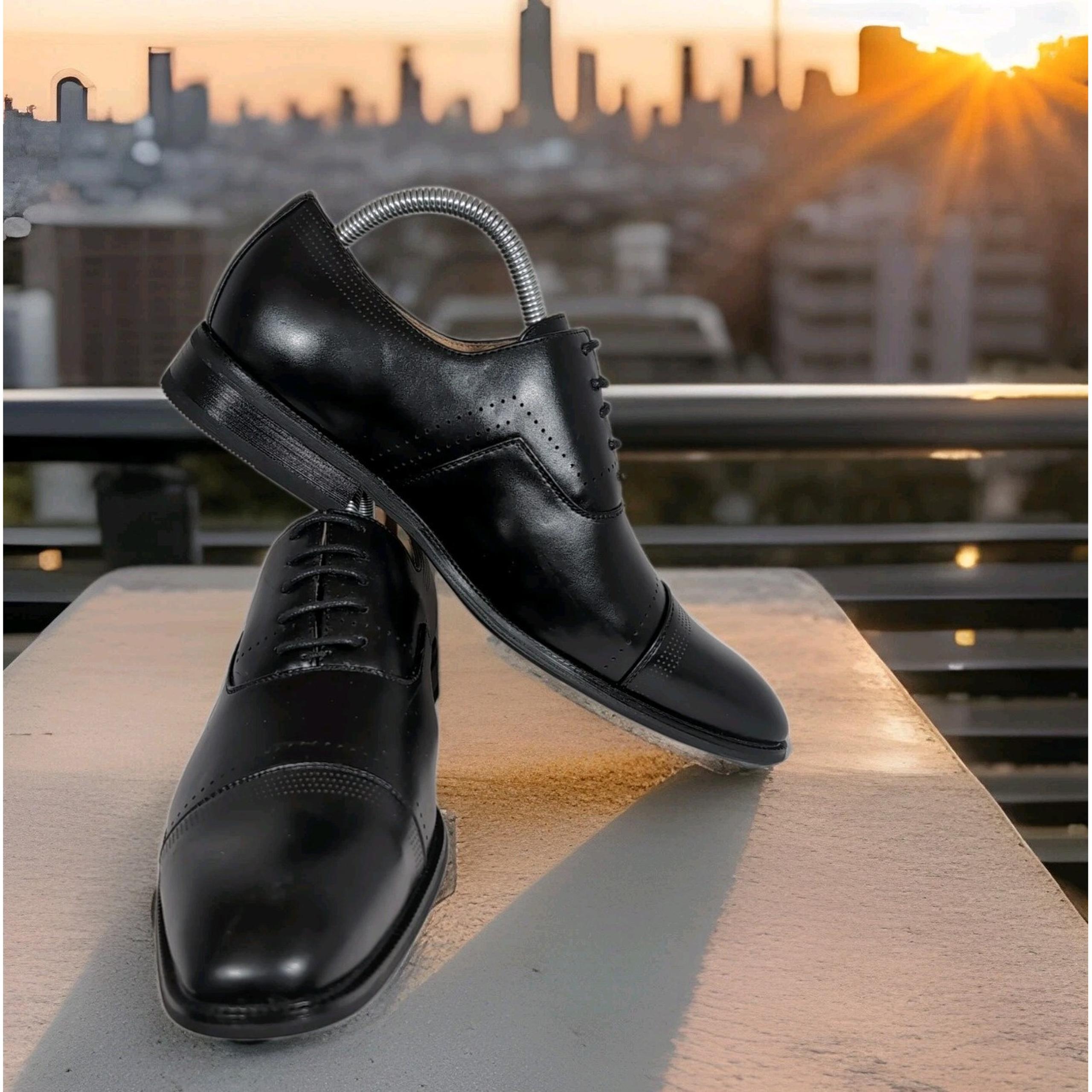 Adolfo Men's Size 9 Solid Black JUSTIN Almond Cap Toe Oxford Derby Dress Shoe