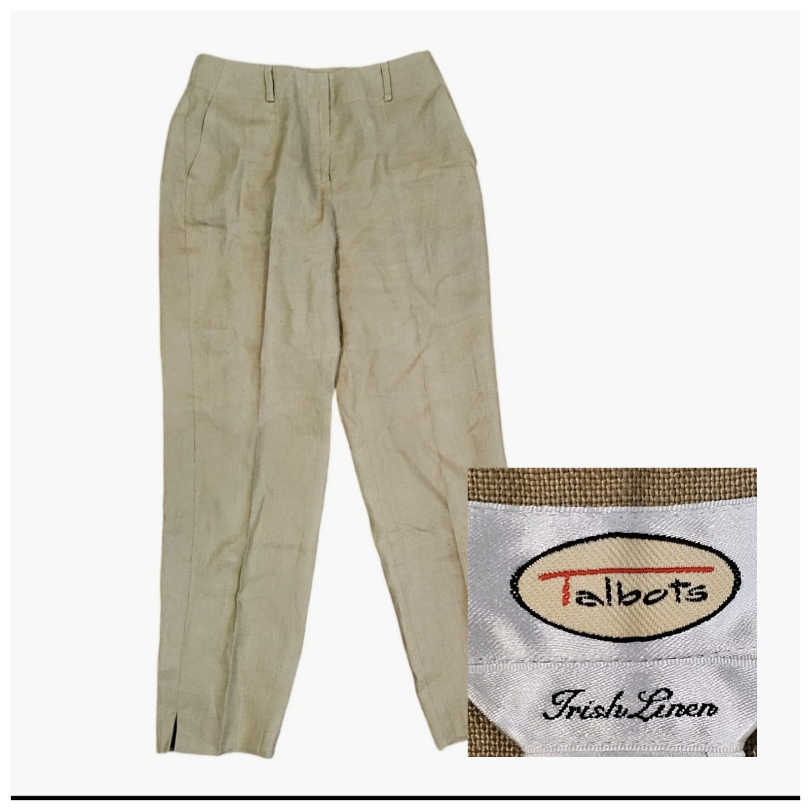 Retro Talbots Irish Linen Pants Lined Tapered 90s Ankle Tan Minimalist Old Money
