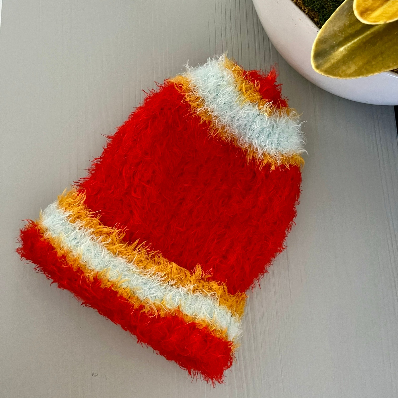 Free People beanie knit hat striped fuzzy textured Fall winter