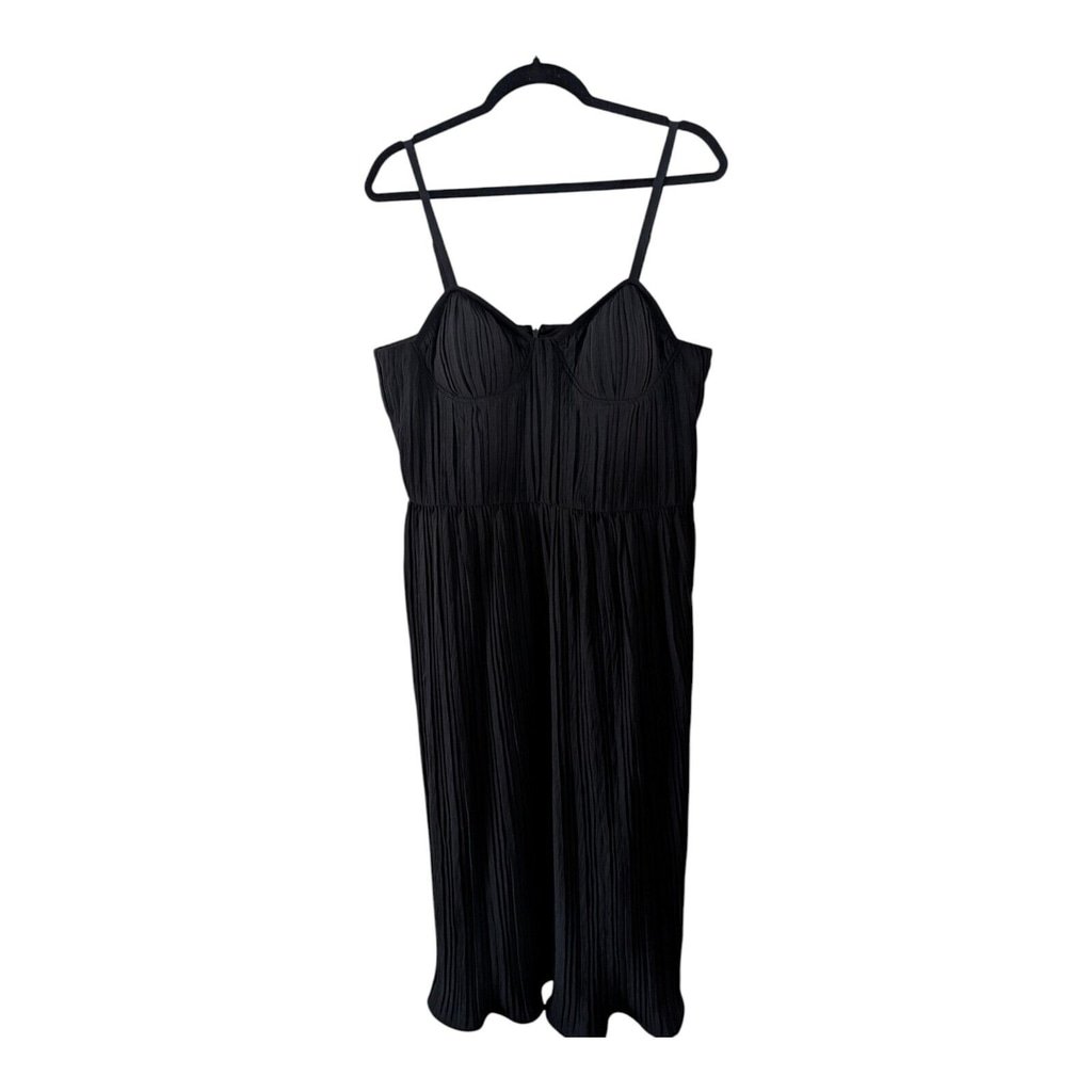 NEW DKNY Micro Pleated Bustier Midi Dress 12 Black Whimsygoth