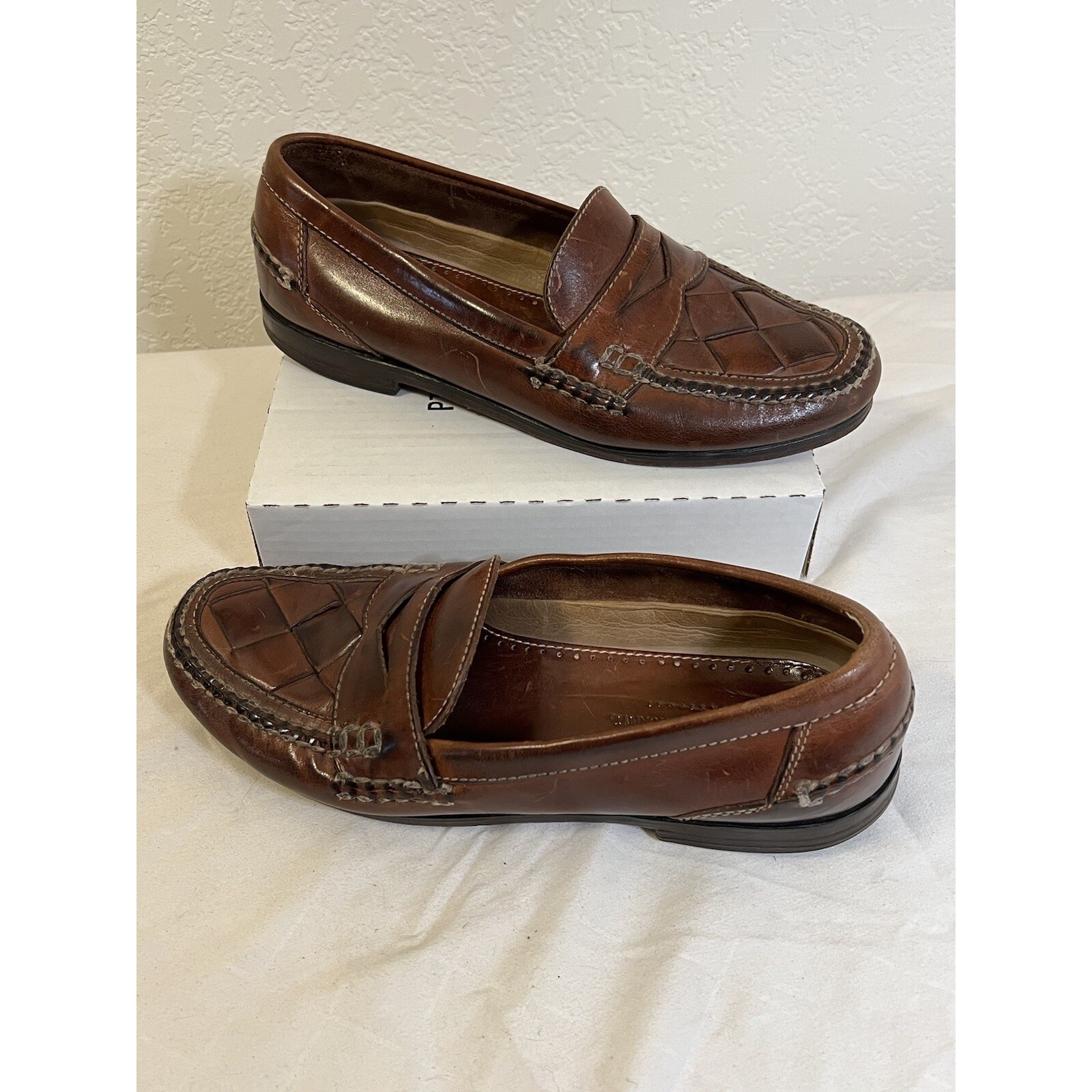 MEN'S SHOES 11M BROWN LEATHER JOHNSTON MURPHY Slip On Penny Loafer Passport