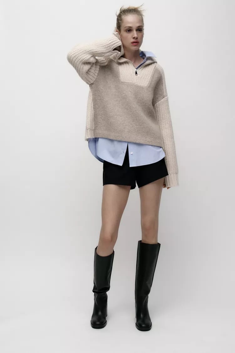 NEW Zara Ecru Cream Wool Blend Knit Zipper Sweater in Medium/Large