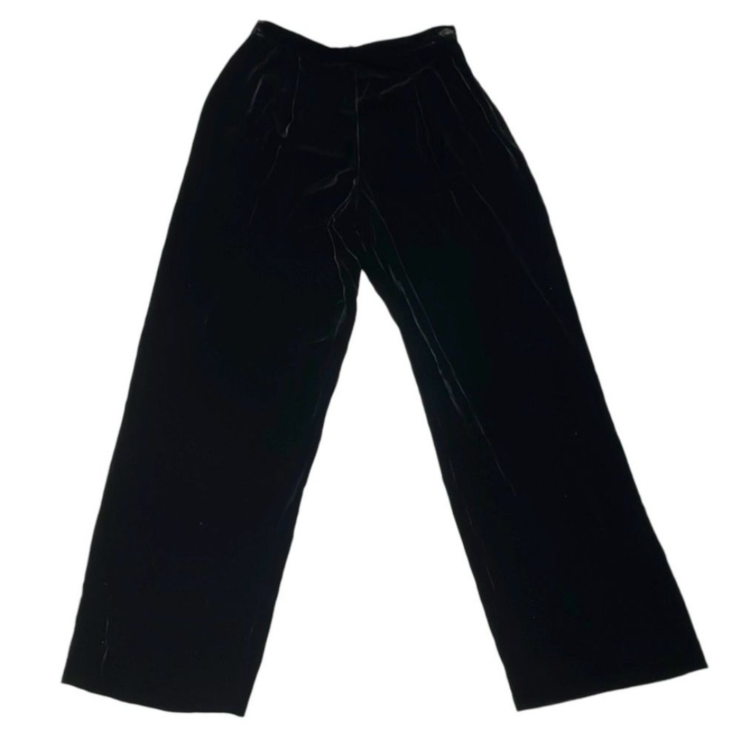 Vintage 90s Liz Claiborne Velvet Wide Leg Pants Formal High Waist Black Sz 8P