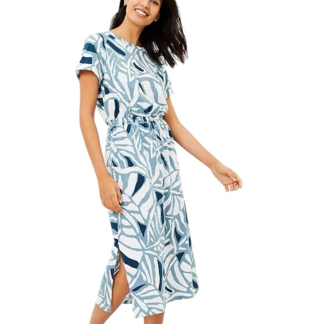 LOFT Beach Cotton Midi Shirt Dress Geometric Print Medium