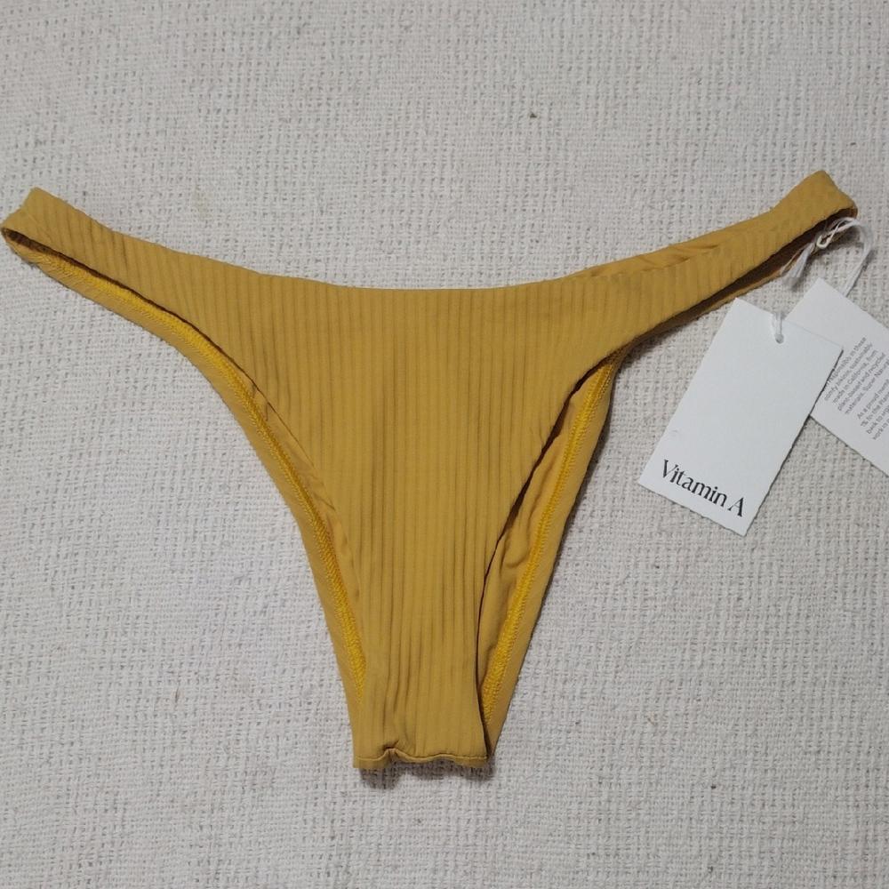 NWT Vitamin A Women's California High Leg Yellow Bikini Bottom Size 12/XL