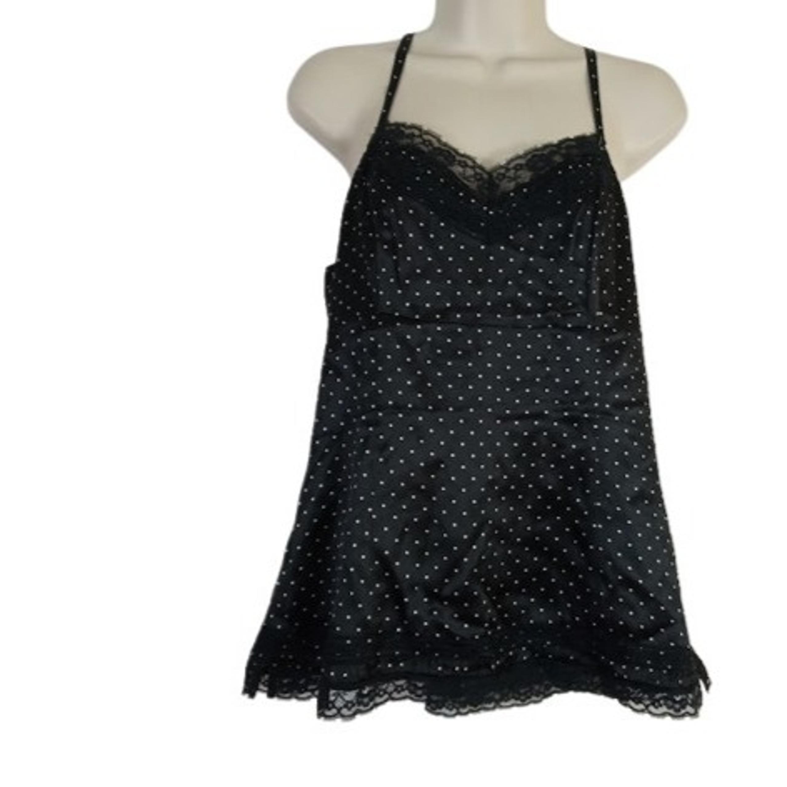 White House Black Market Womens Camisole Black Polka Dot Lace Trim Silk M New