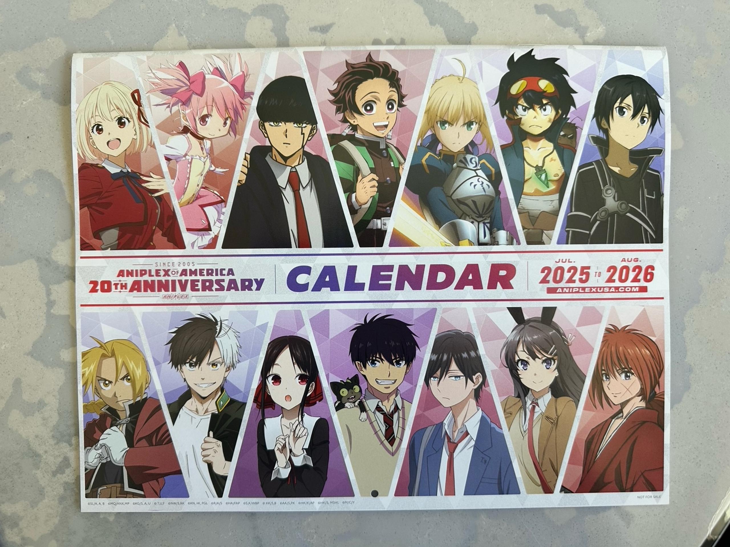 Aniplex 2025-2026 Calendar - Anime Expo 2025