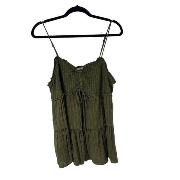 American Eagle Hunter Green Smocked Babydoll Cami Tank Top Sz L