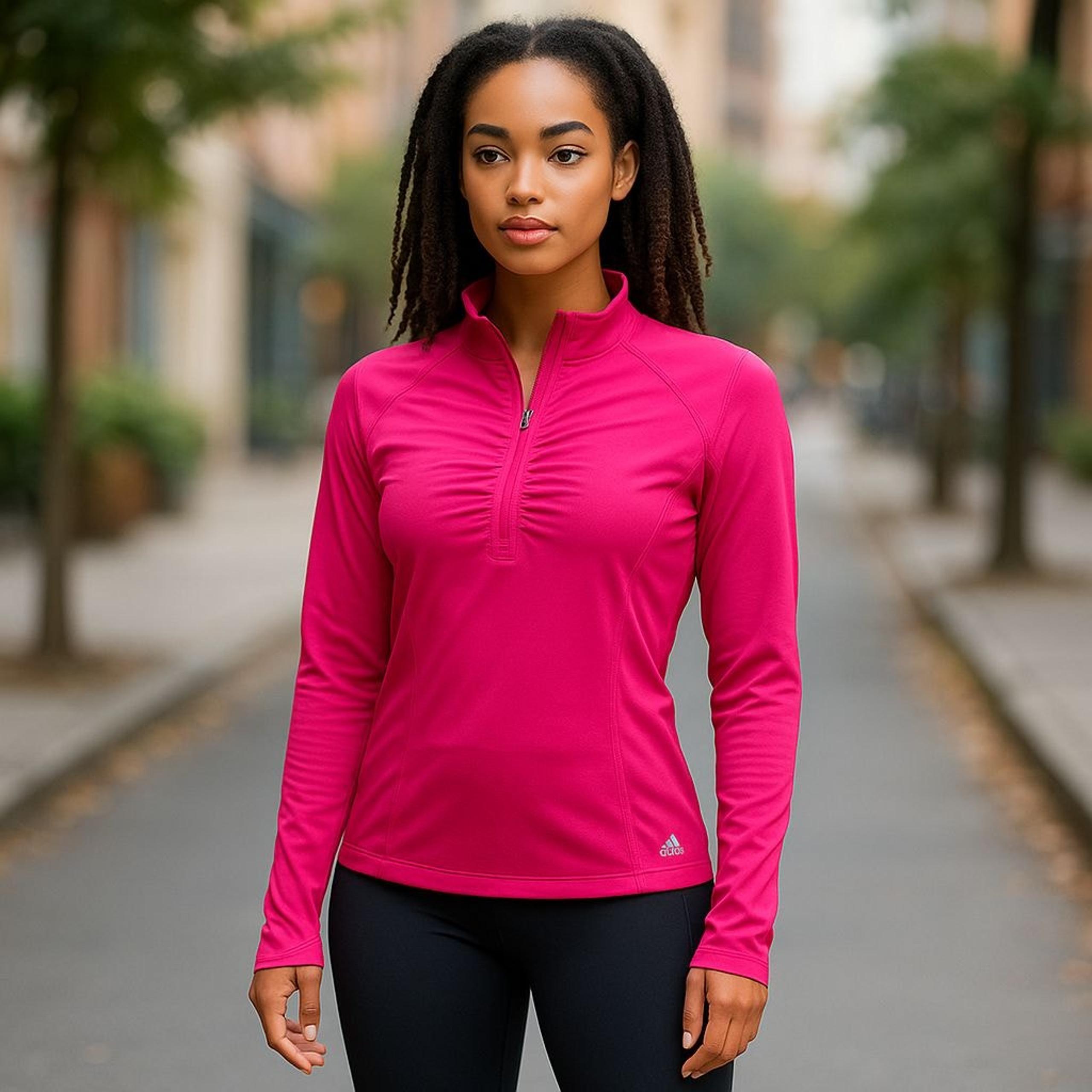 Adidas Climalite Roushed 1/4 Zip Long Sleeve Thumbholes Fuchsia Size Small 8-10