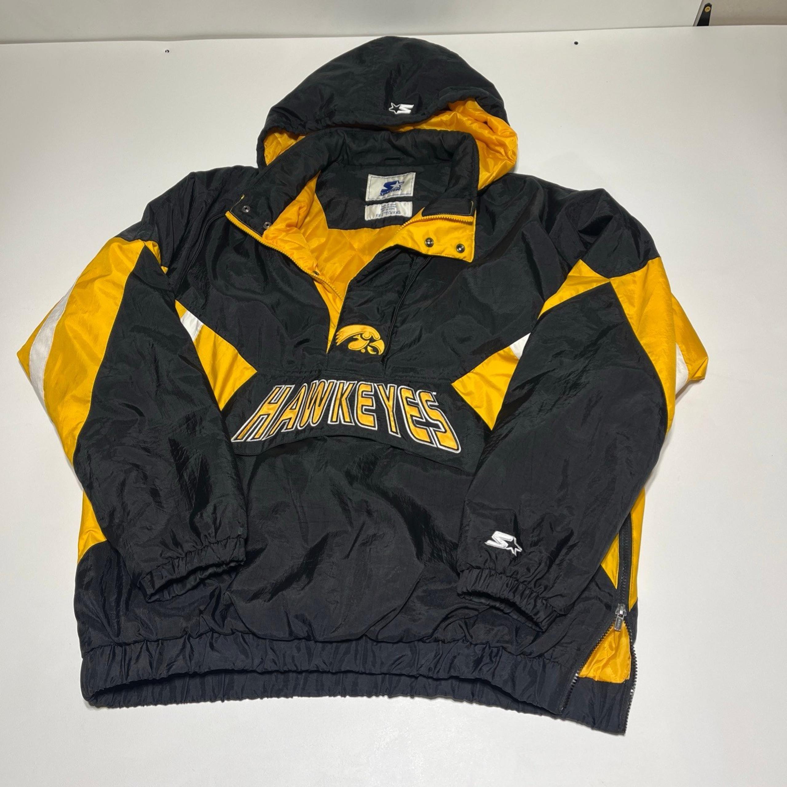 VTG Iowa Hawkeyes Starter Pullover Hooded Jacket Mens XXL  1/4 Zip Pockets NCAA