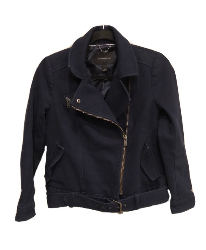 Banana Republic Navy Blue Petite Moto Jacket Blazer Extra Small
