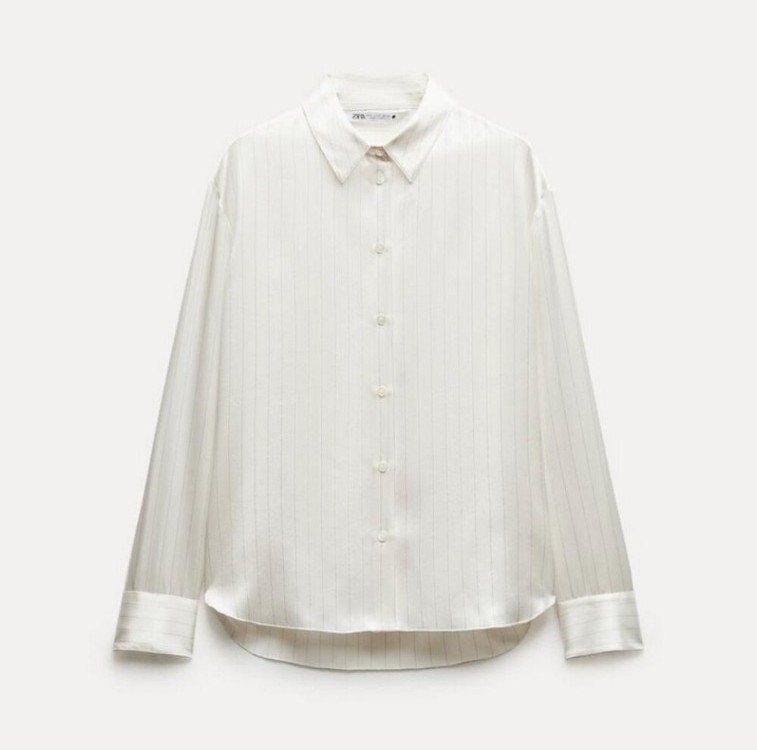 STRIPED SILK SHIRT ECRU SIZE M