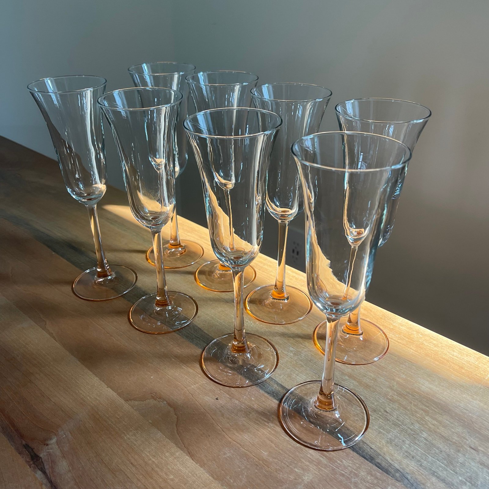 Eight 8 Vintage Luminarc Cristal D'Arques Pink Stem Tulip Champagne Flutes Glass