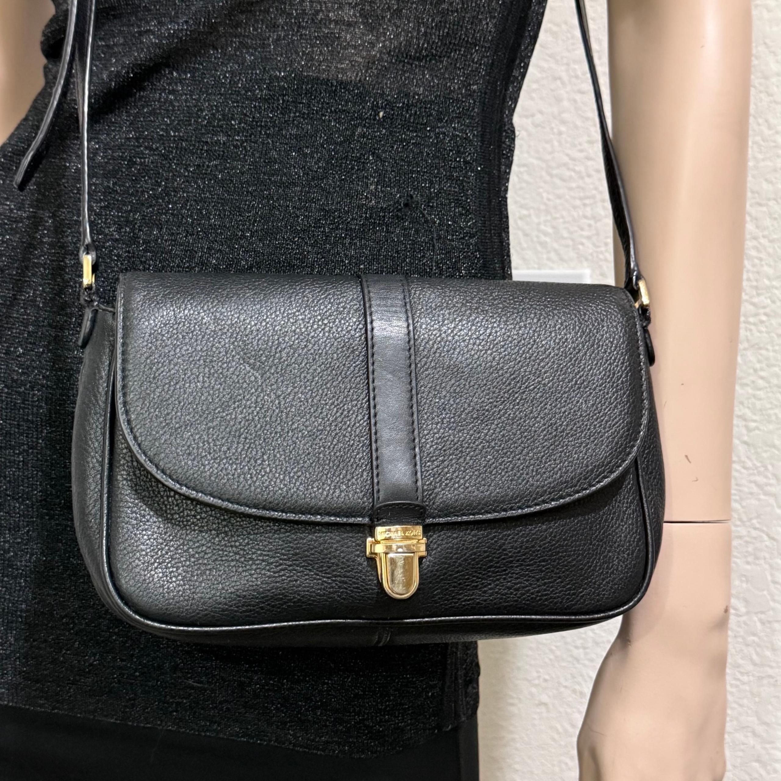 MICHAEL KORS Charlton Push Lock Accent Black Leather Crossbody Bag