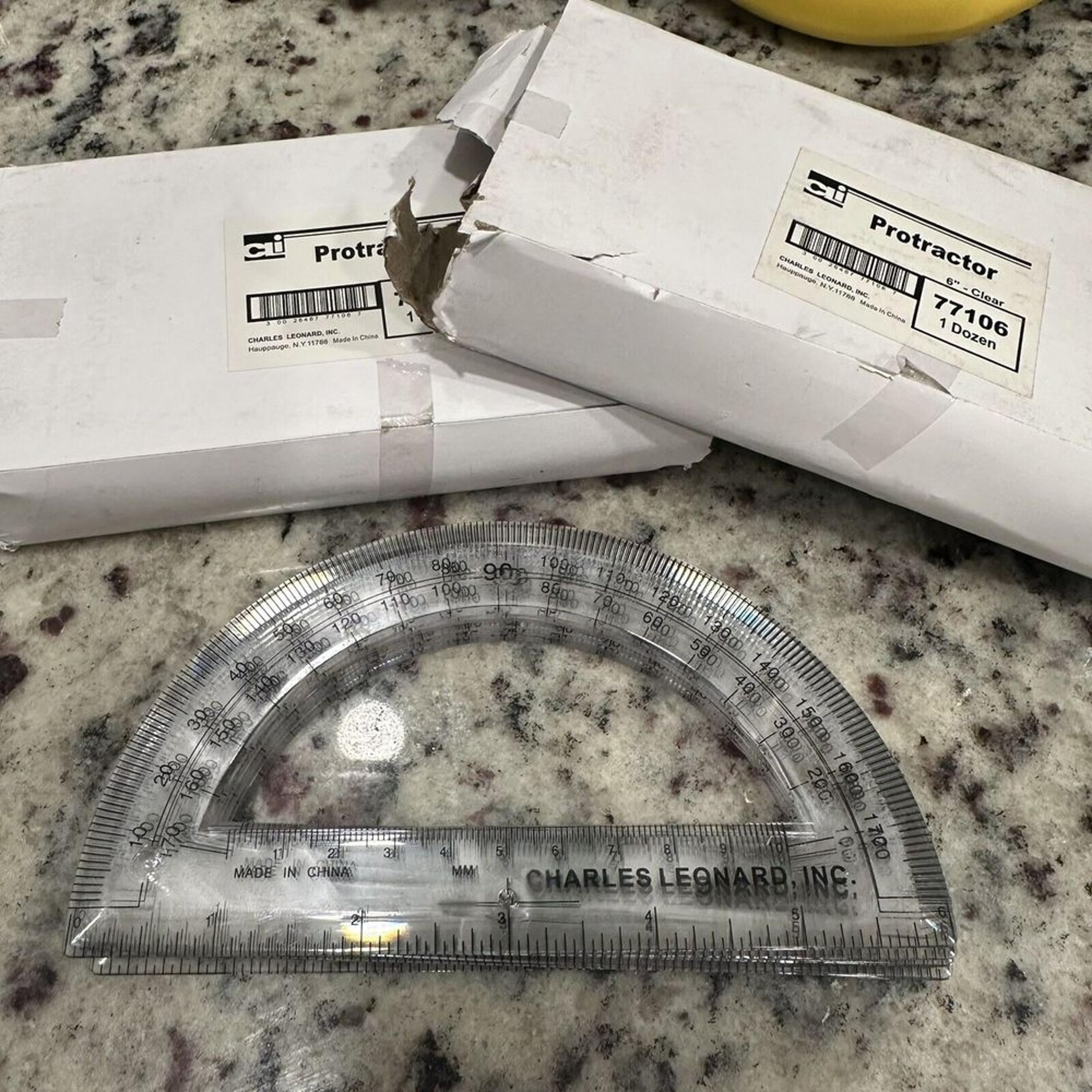 12 Pack Protractor 6-Inch Plastic 180 Degree, Clear. Charles Leonard Unopened