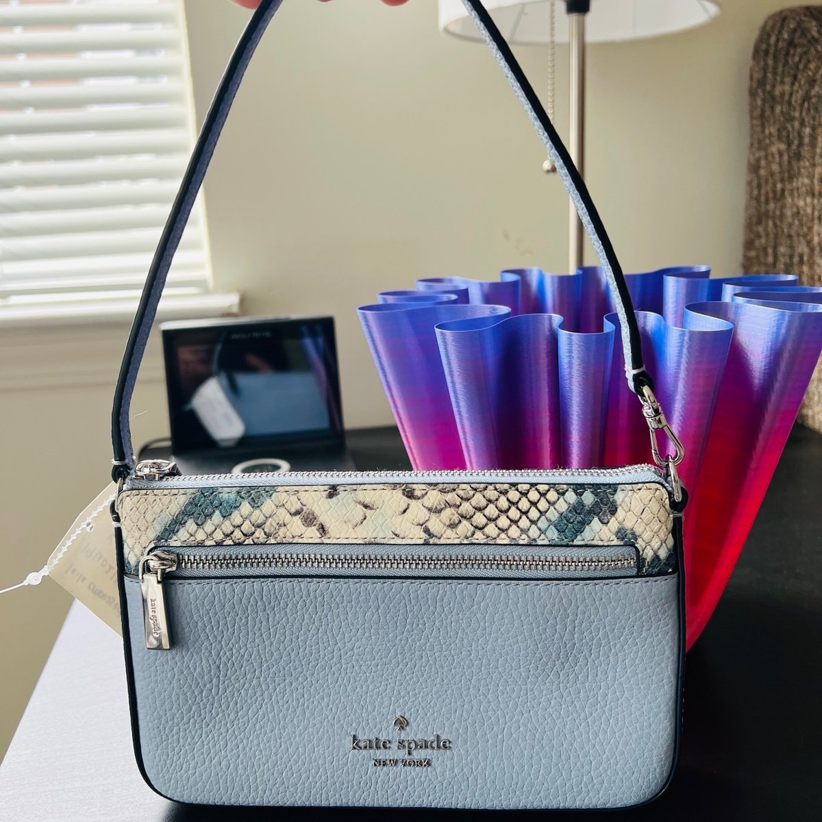 Kate Spade light blue Leila embossed wristlet