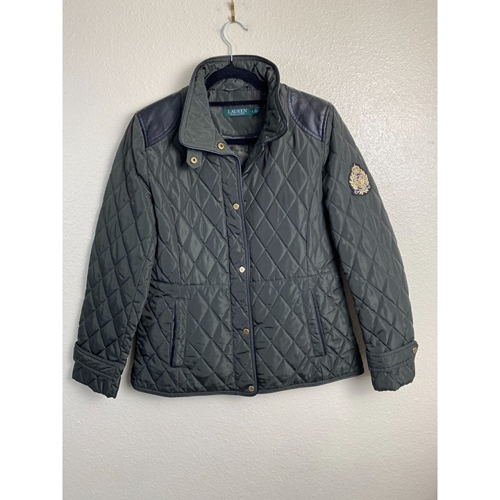 Lauren Ralph Lauren Quilted Jacket Coat Olive Green Women Small Equestrian Barn