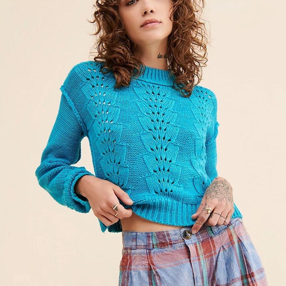 Free People Bell Song sweater teal bright blue cropped pullover size XS NEW NWT