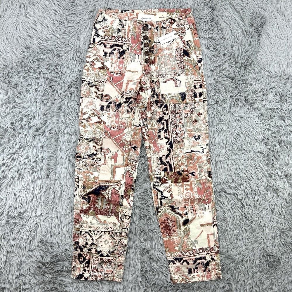 Anthropologie Pants Womens 25 Pink Aztec The Wanderer Utility Button Fly NWT