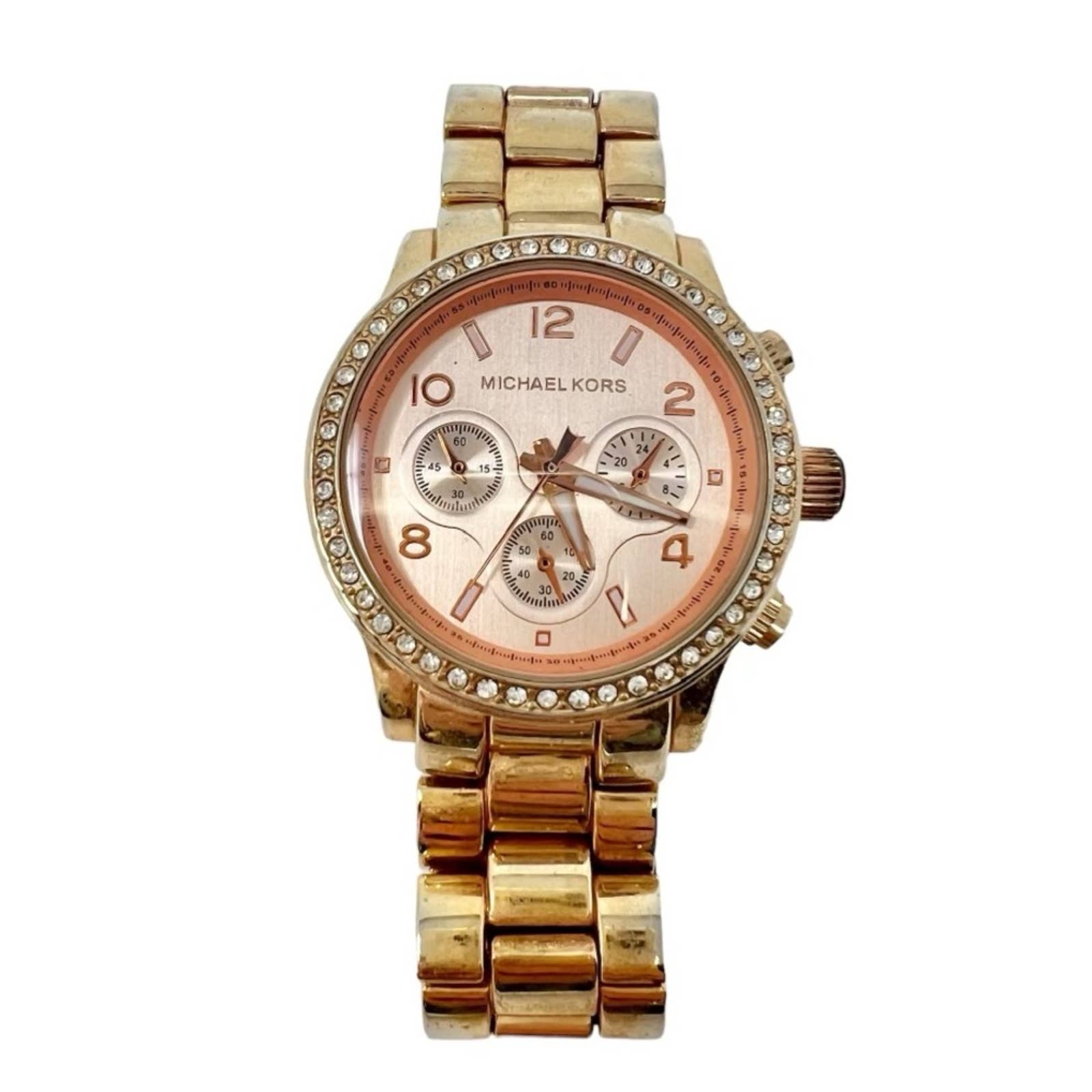 Michael Kors Gold Tone Stainless Steel Watch with Rose Gold Watch Face