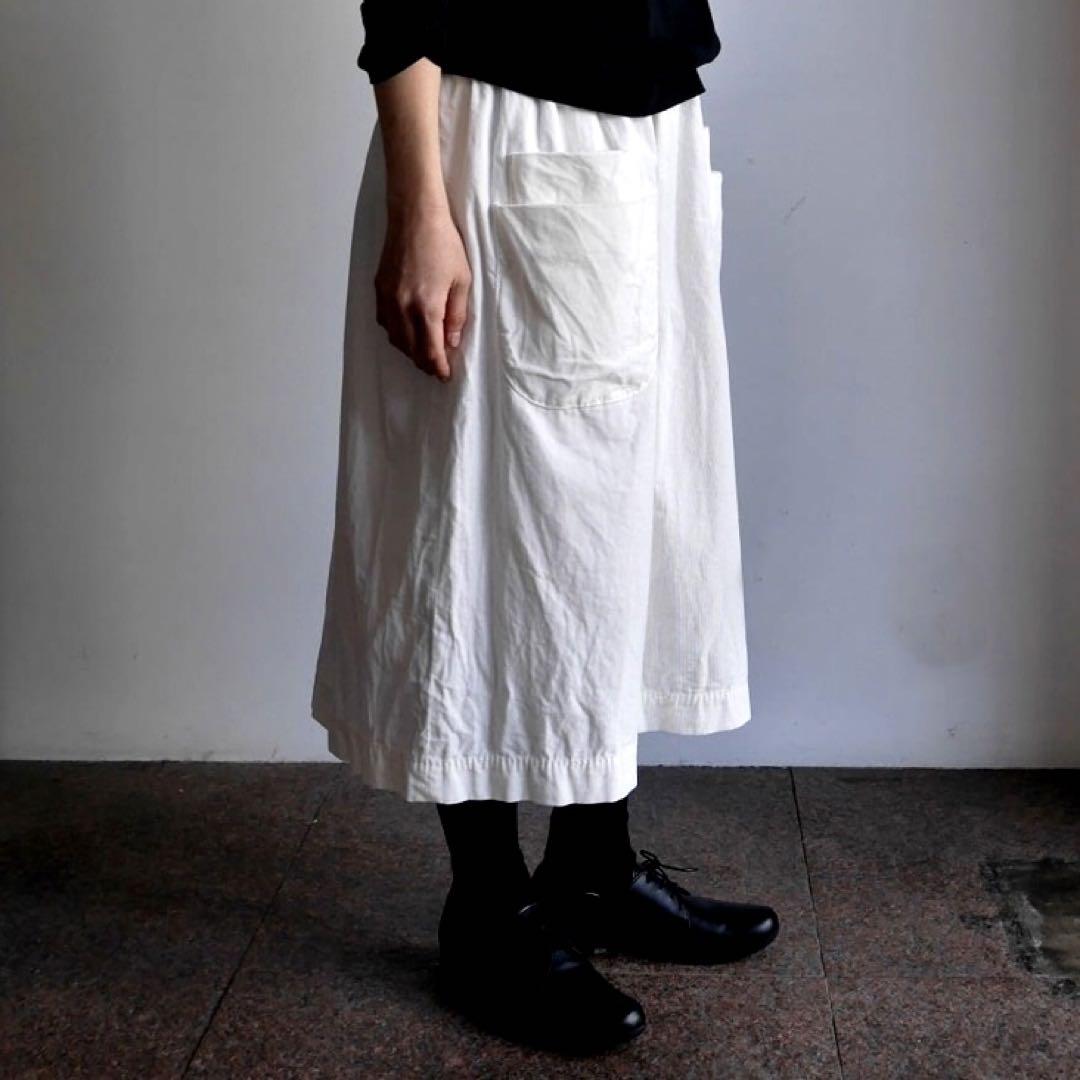 homspun Fine Collar Double Pocket Gather Skirt White