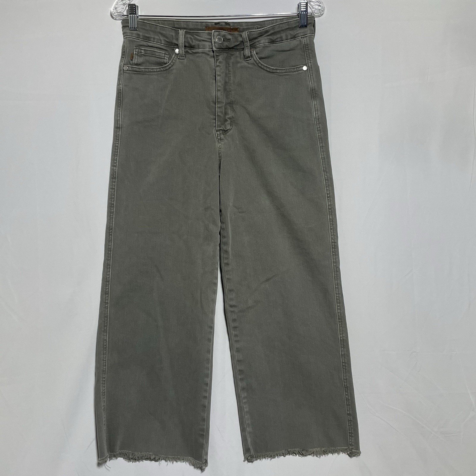 Judy Blue Jeans Women Sz 11/30 High Waist Raw Hem Crop Wide Leg JB88734 Green