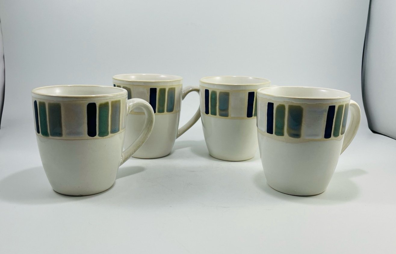 Lot of 4 Food Network Stoneware Caprino Mosaic Tiles Coffee Mugs