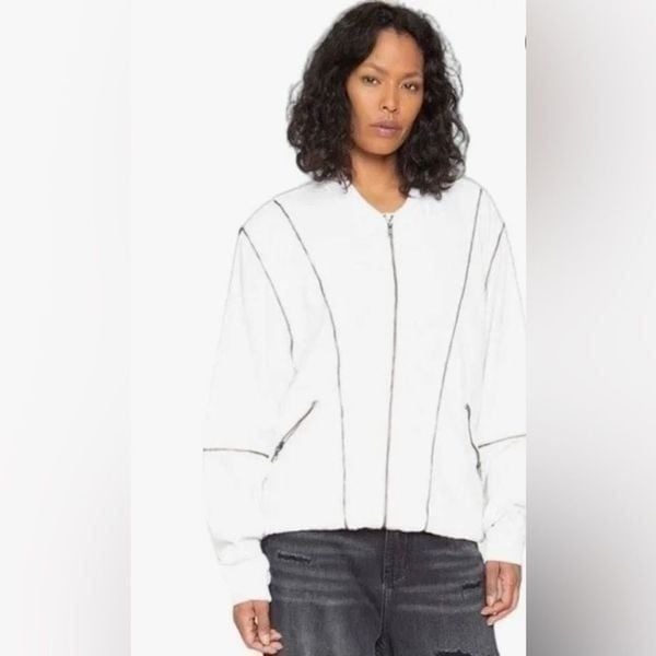 NWT Sandrine Rose x Free People Zip Bomber Jacket in Dust White Size M