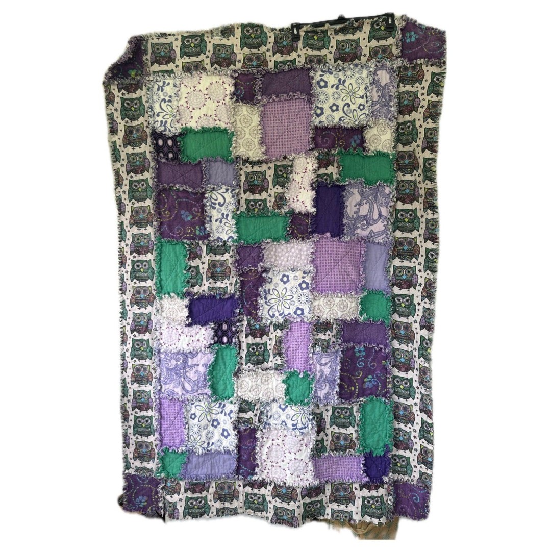 Handmade Handcrafted Patchwork Bohemian Batik Owl Floral Rag Quilt 70 x 47