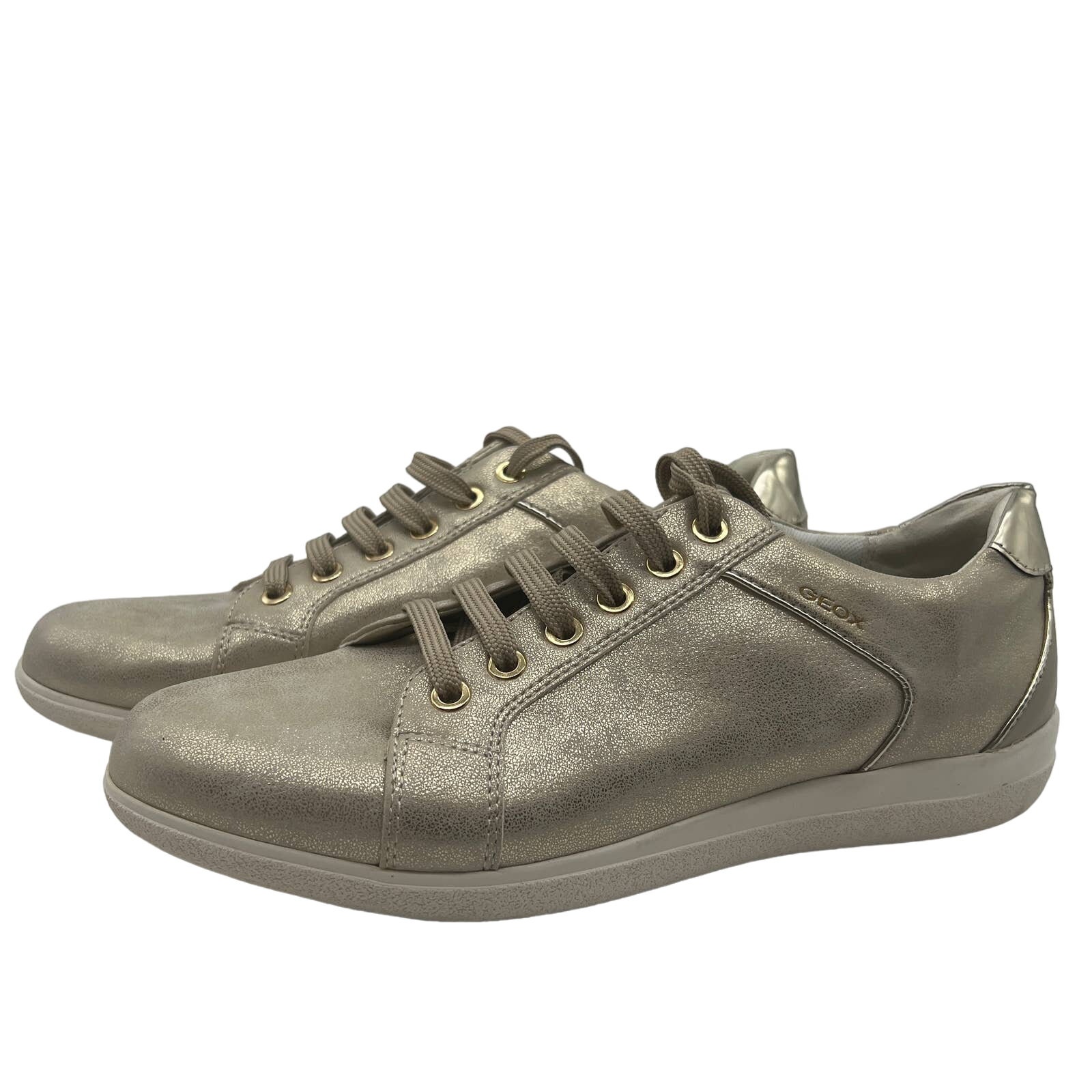GEOX Perforated Leather Size 9 M Lace-Up Sneakers Nihal Gold Taupe
