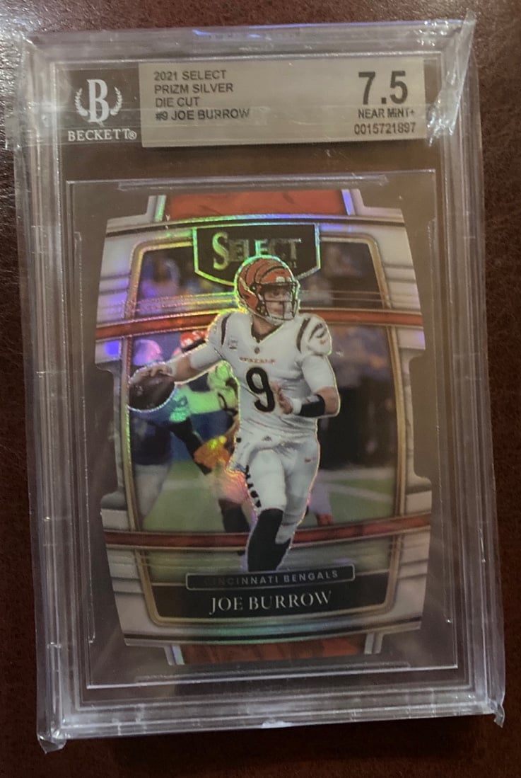 Joe Burrow 2021 Select Prizm silver diecut Beckett 7.5