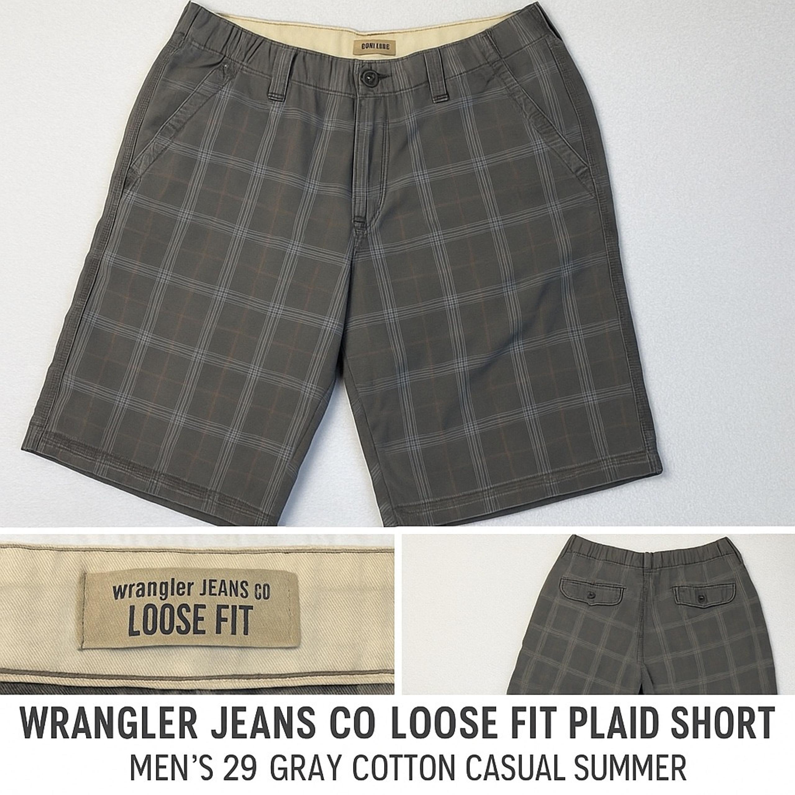 Wrangler Jeans Co Loose Fit Plaid Shorts Men's 29 Gray Cotton Casual Summer