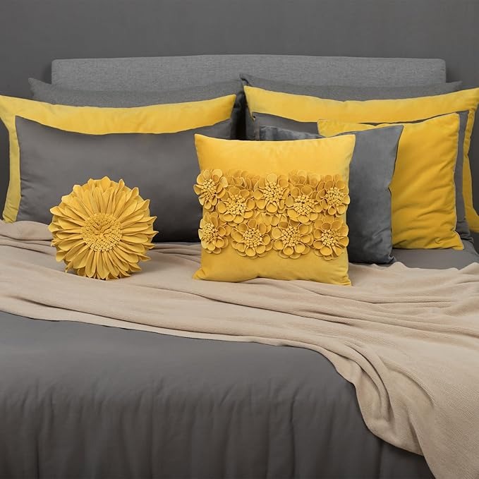 NEW 3D Flower Throw Pillow Cover Aesthetic Decorative 18x18 Inch Gold Yellow