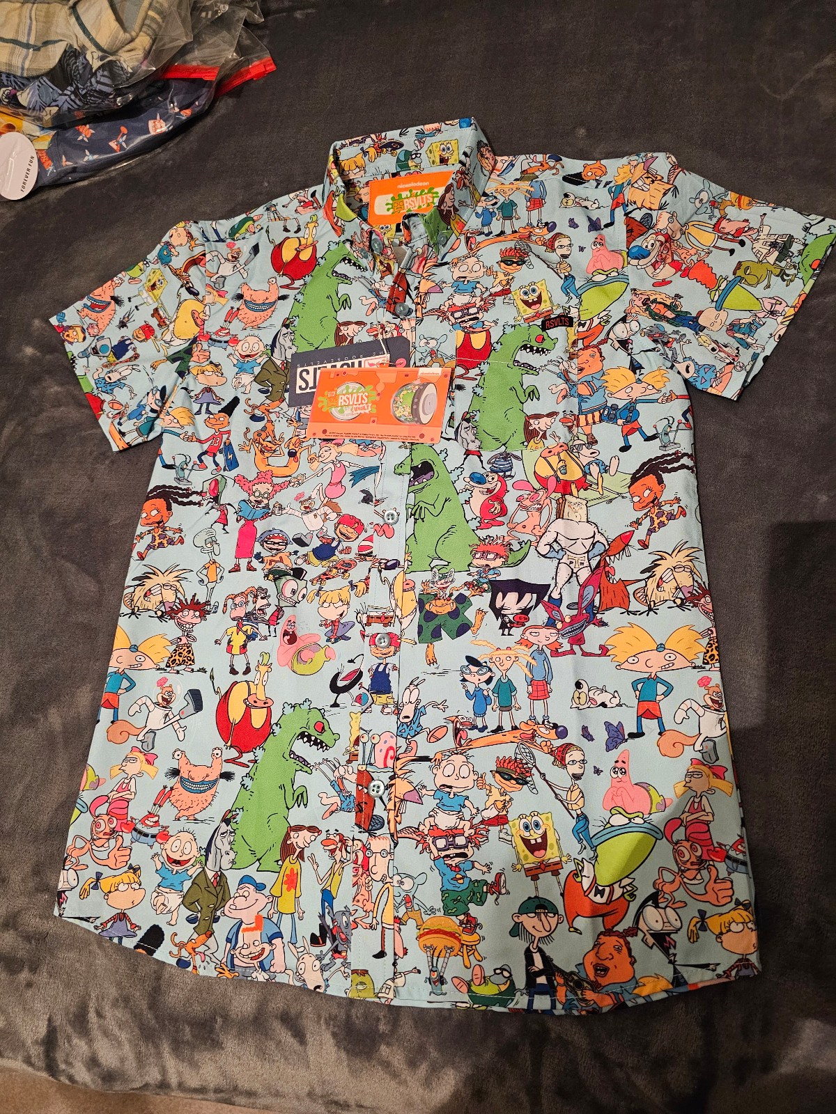 RSVLTS Nickelodeon 90s Mashup KUNUFLEX Button Up Shirt Youth Kids Large NWT