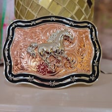 Running horse Western belt Buckle Rose Tone silver 1.5 2'' belt 4.5 x 3.5 inch