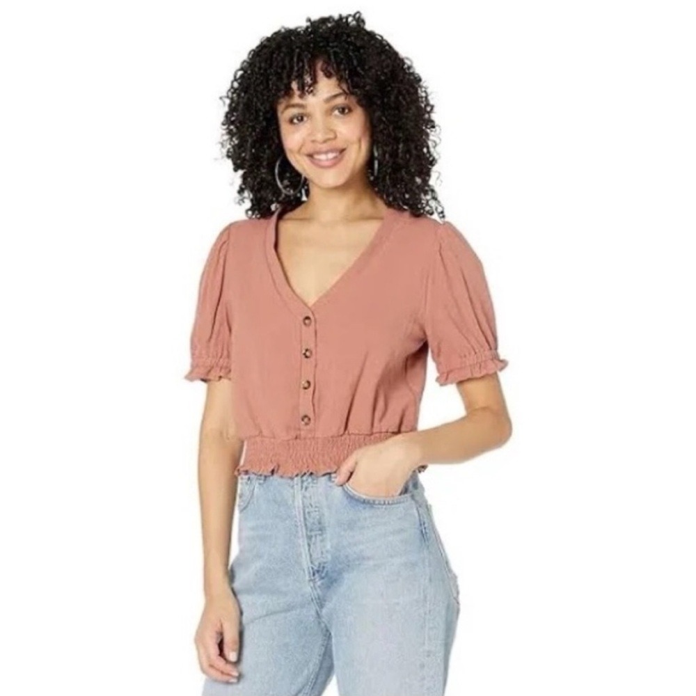 Lost + Wander Travel Ready Button-Up V-Neck Top - Rust S 78