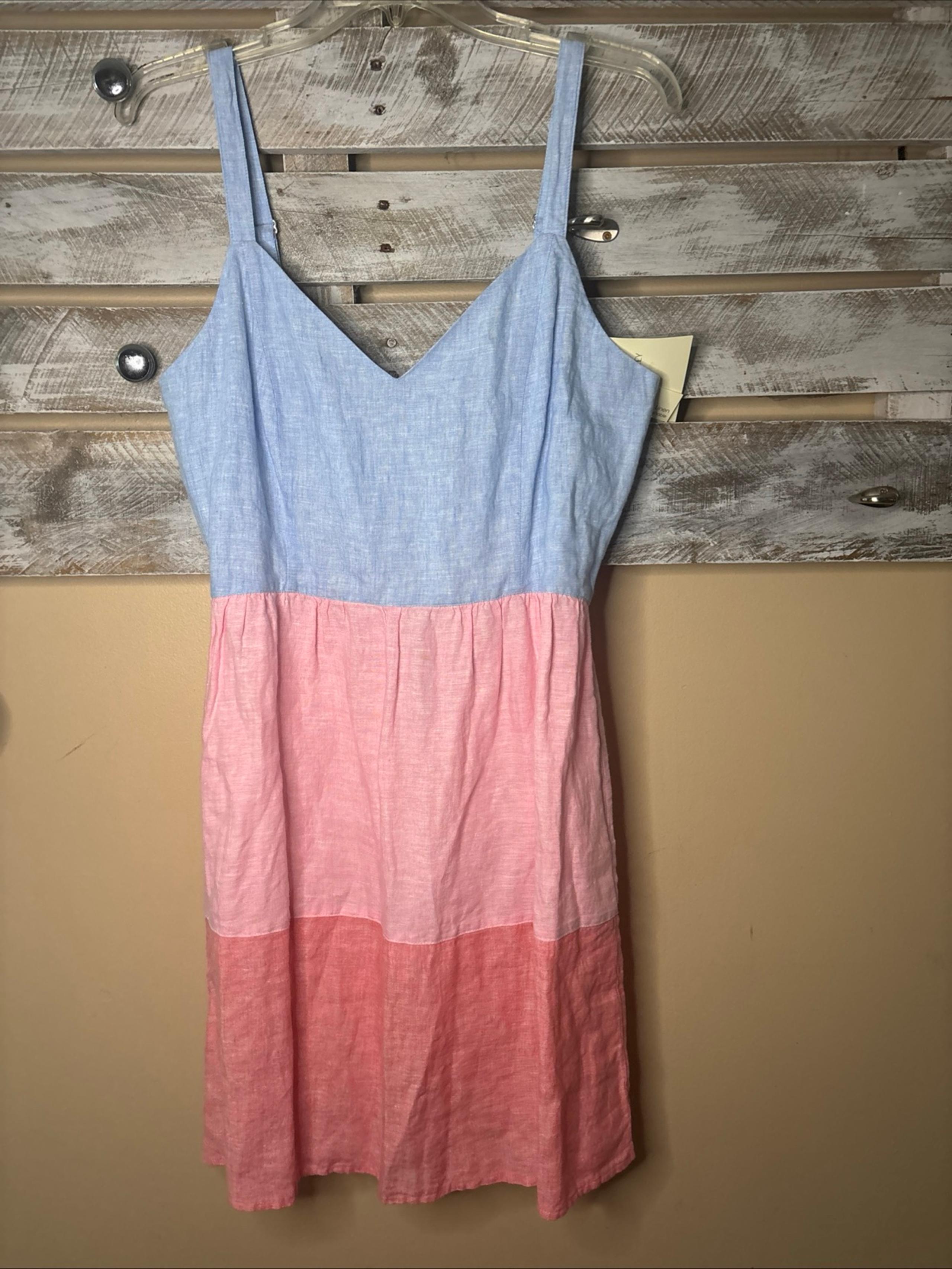 Cynthia Rowley Linen Sundress Womens Size 8 Blue Pink Flowy Simple Minimal Basic