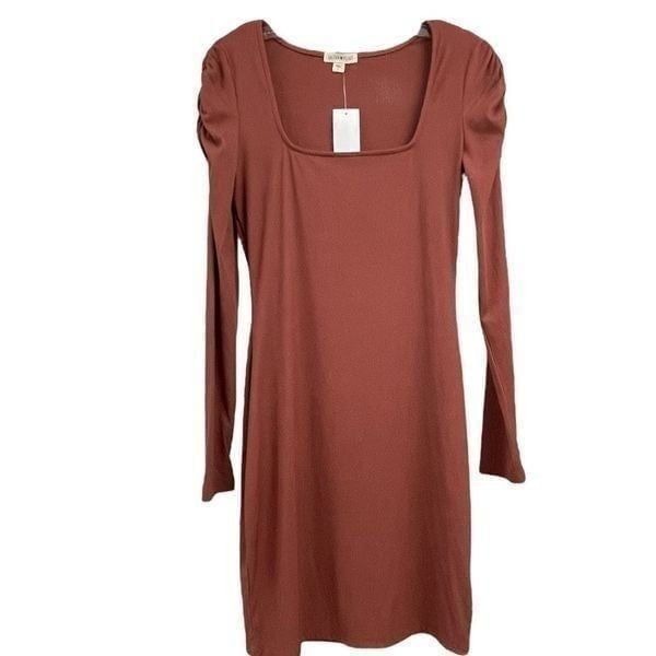 ULTRA FLIRT Women's Dress Midi Square Neck Long Sleeve Large NWT