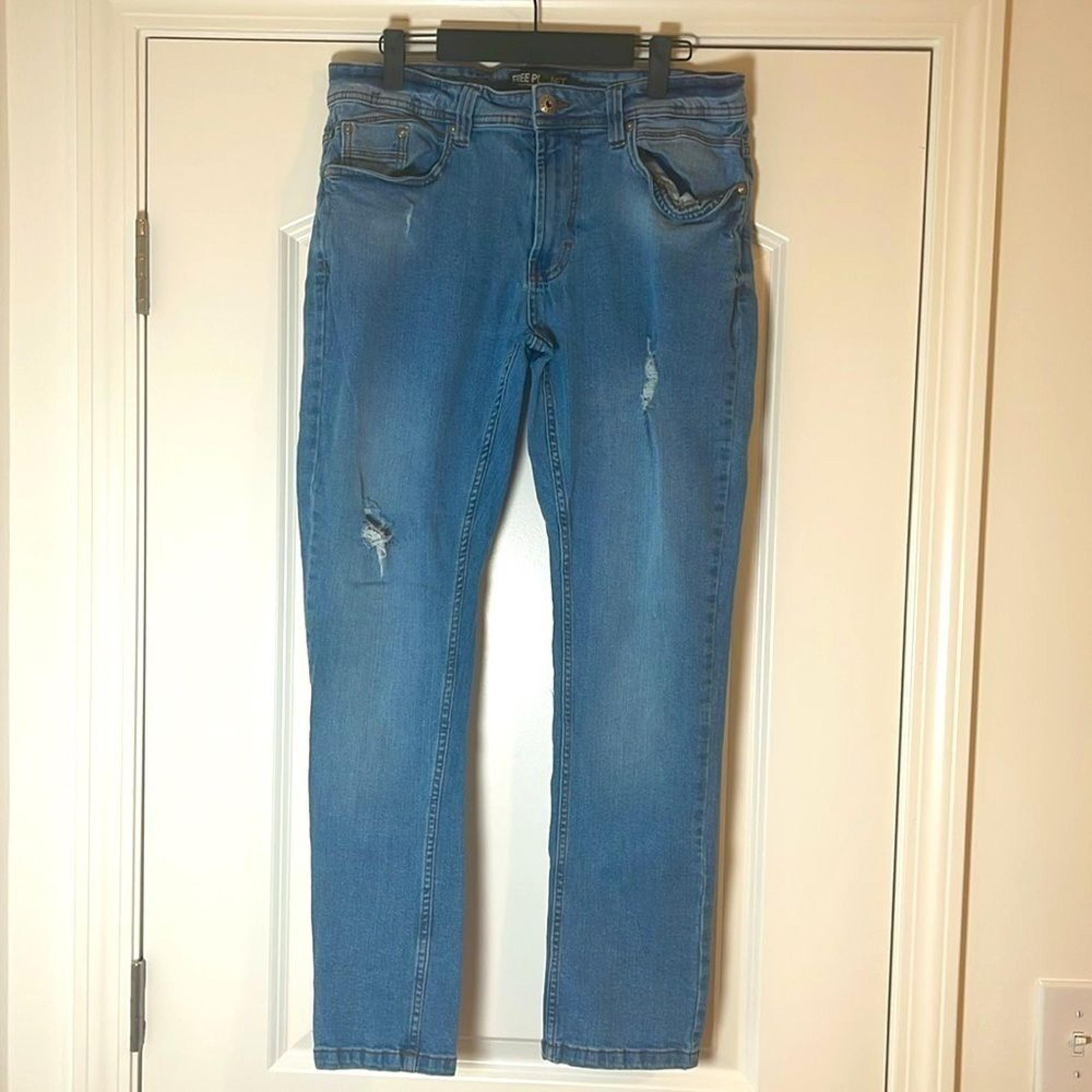 Men's Free Planet Sustainable Distressed Straight Leg Denim Jeans - Size 32X30