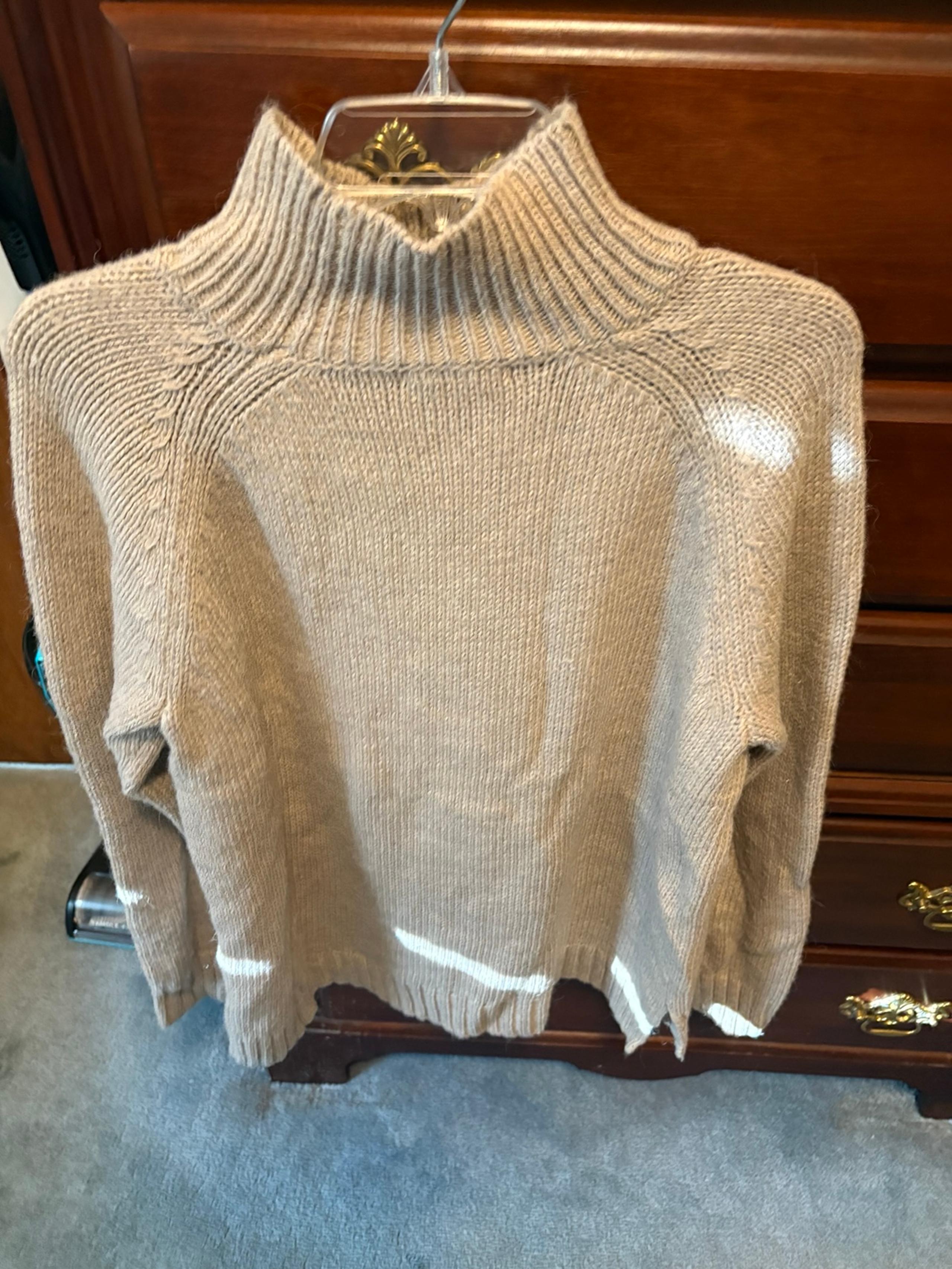 Garnet Hill Tan Cowl Neck Sweater with Ribbed Texture