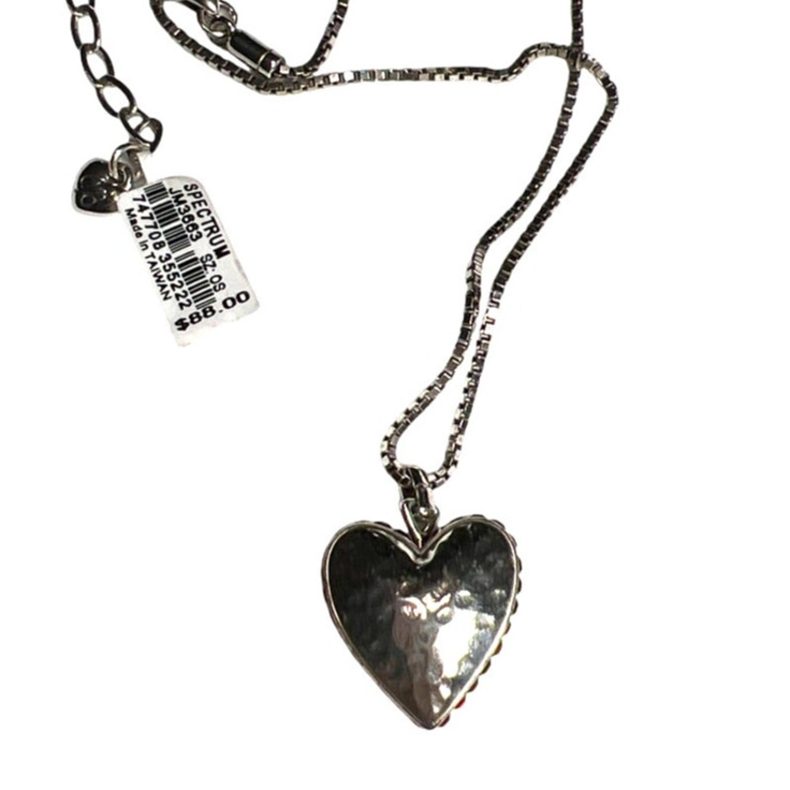 Brighton Necklace Heart Edged with Channel Set Red Rhinestones Box Chain