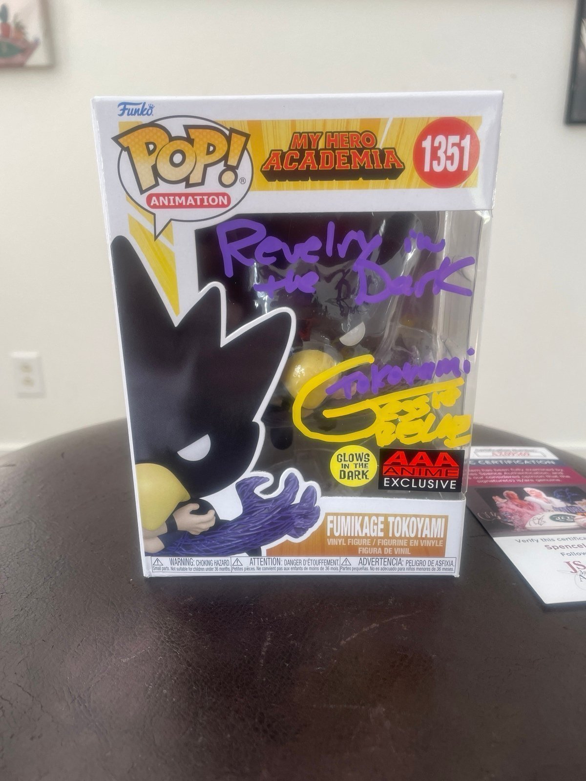 Fumikage Tokoyami Autographed! My Hero Academia Pop #1351 Glow Exclusive