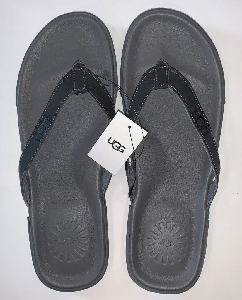 UGG MEN'S BENNISON II GREY FLIP FLOPS THONG Leather SANDALS Sz 13 NWT